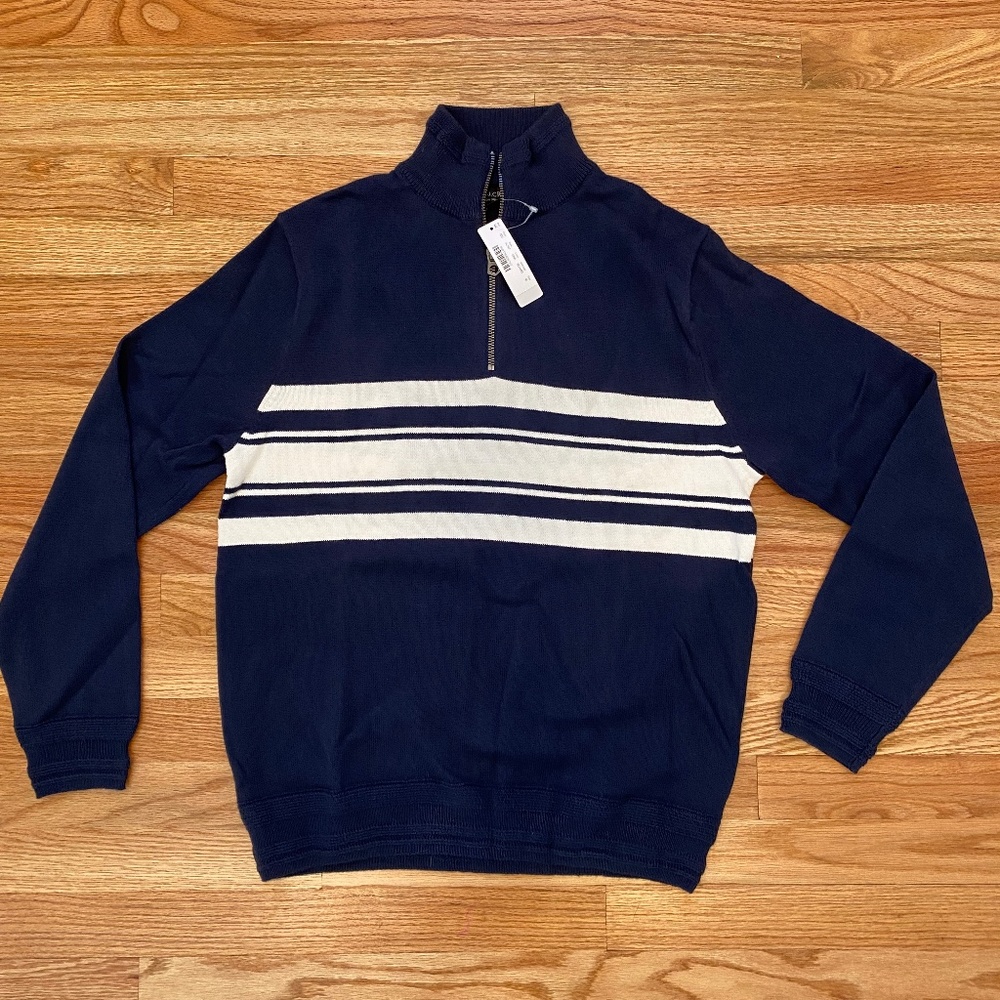 NWT Men's J. Crew Sz M Half Zip Sweater in Navy w/ Stripes